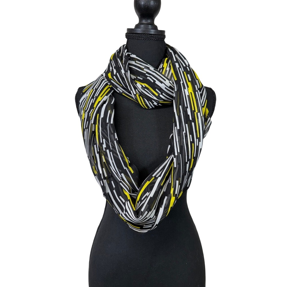 Calvin Klein Women's Infinity Scarf Black White Yellow Geometric‎ Print